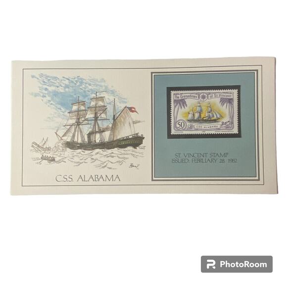 1862 CSS Alabama St Vincent Stamp Basil Smith Print Issued 1982 Ship Boat - Picture 1 of 4